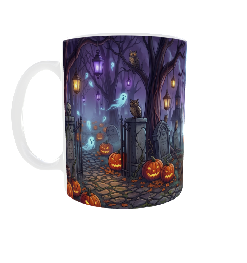 Sensenmann auf dem Friedhof – Gruselige Halloween-Tasse