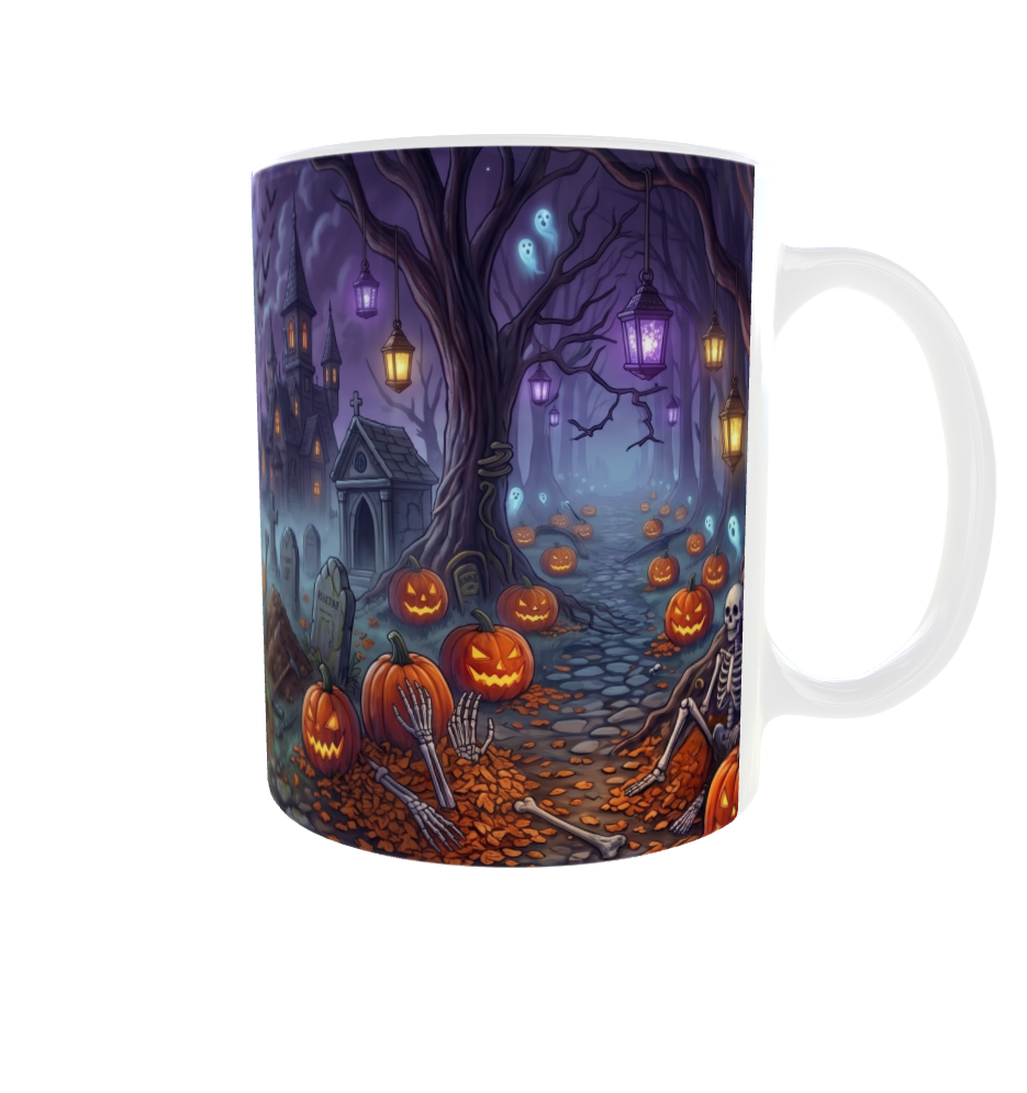 Sensenmann auf dem Friedhof – Gruselige Halloween-Tasse
