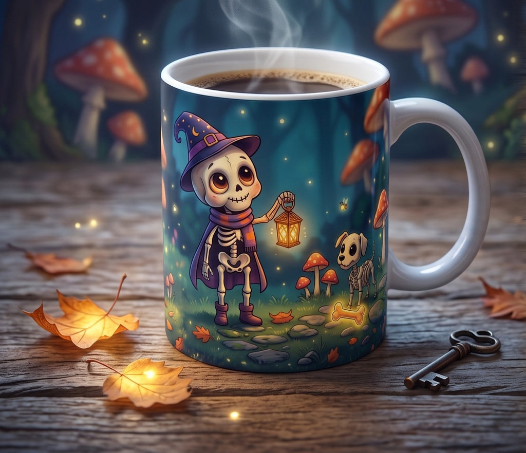 Magische Fantasy-Tasse mit niedlichem Skelett-Motiv