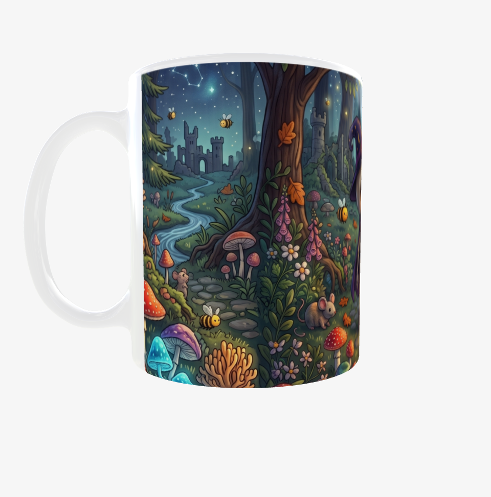 Magische Fantasy-Tasse mit Skelett & Katze