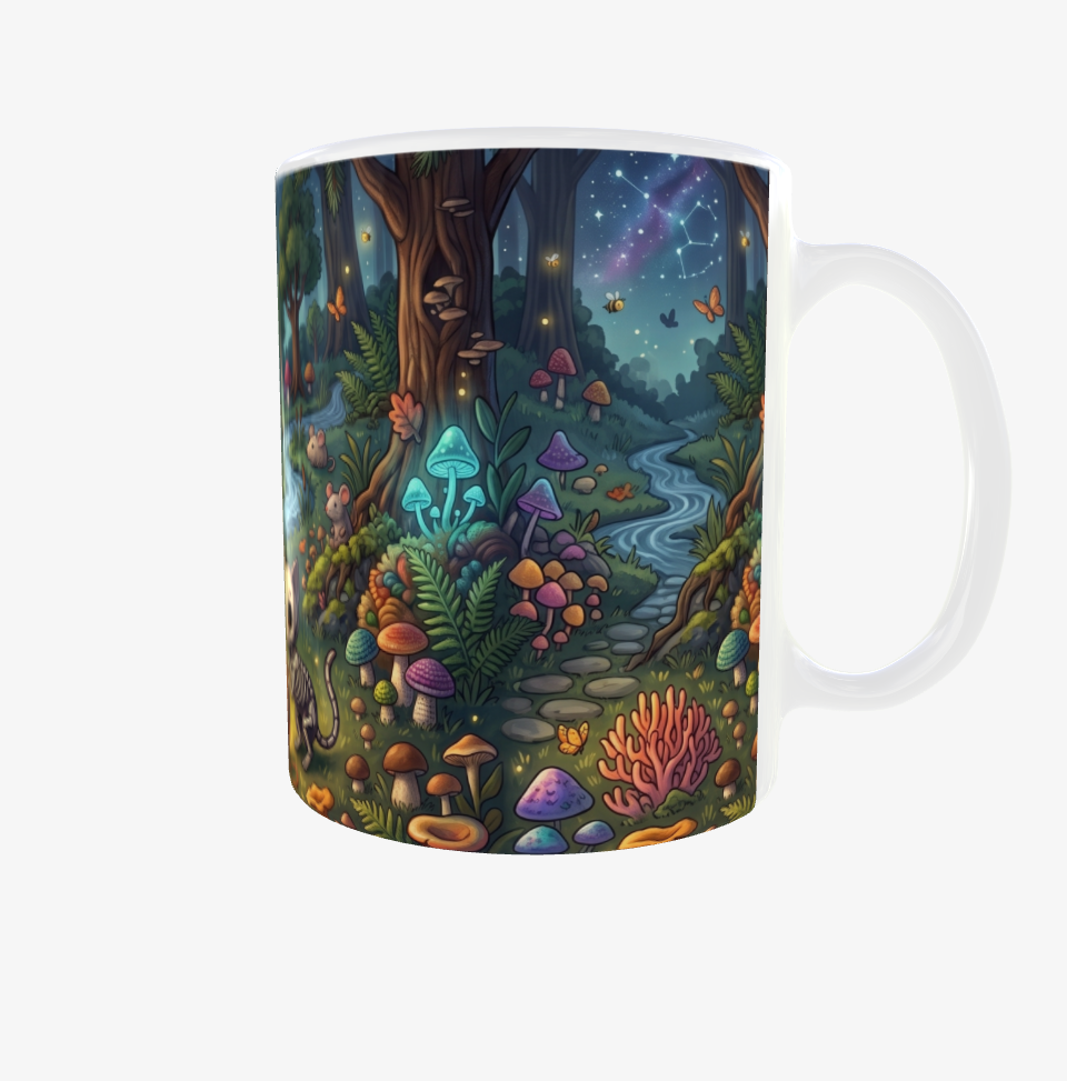 Magische Fantasy-Tasse mit Skelett & Katze