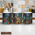Magische Fantasy-Tasse mit Skelett & Katze