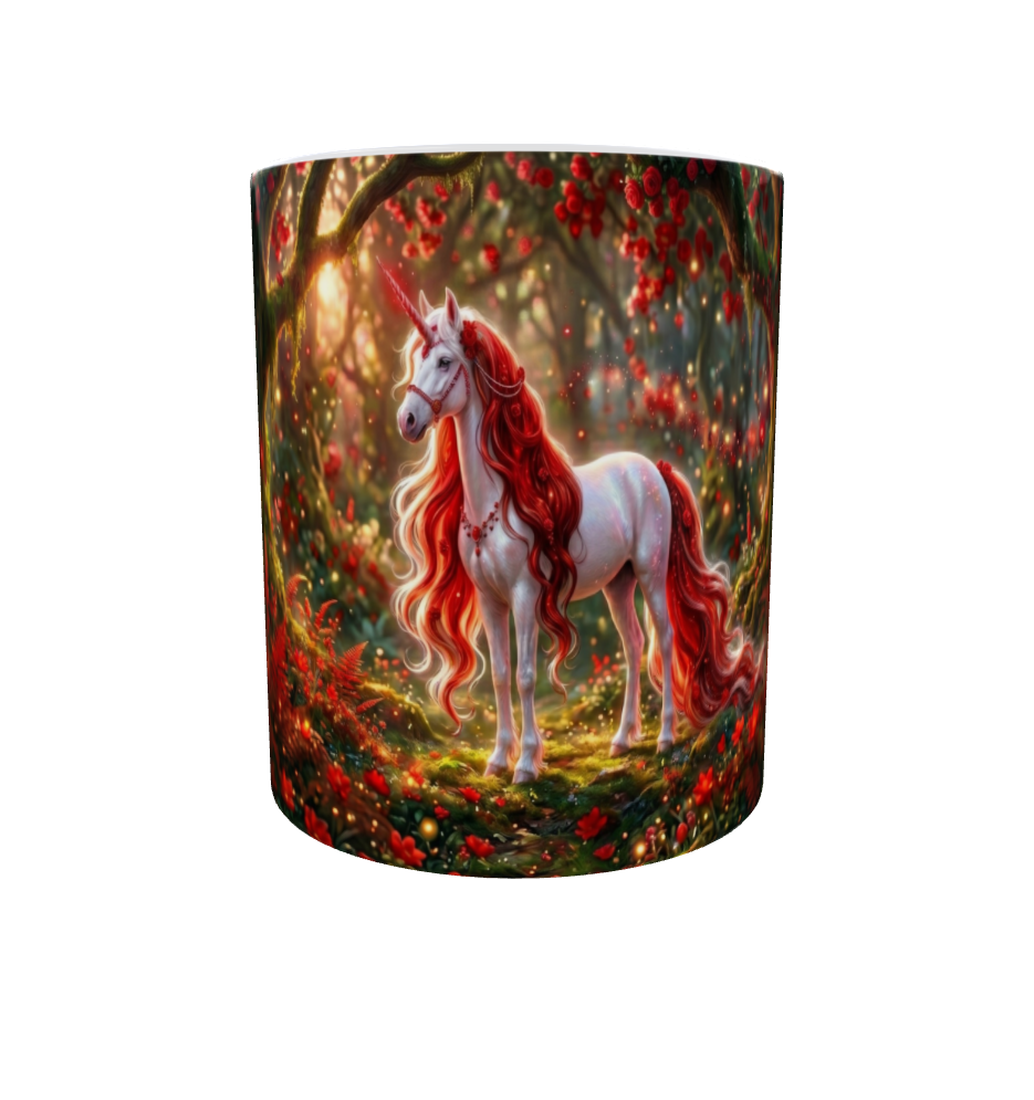 Weißes Einhorn mit Roter Mähne – Magische Kindertasse