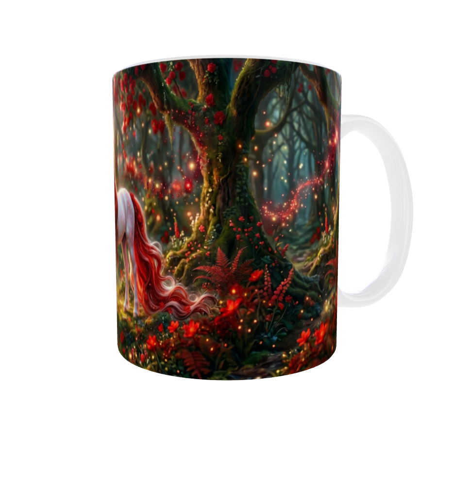 Weißes Einhorn mit Roter Mähne – Magische Kindertasse