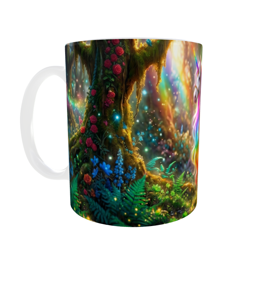 Weißes Einhorn mit Regenbogenmähne – Magische Kindertasse