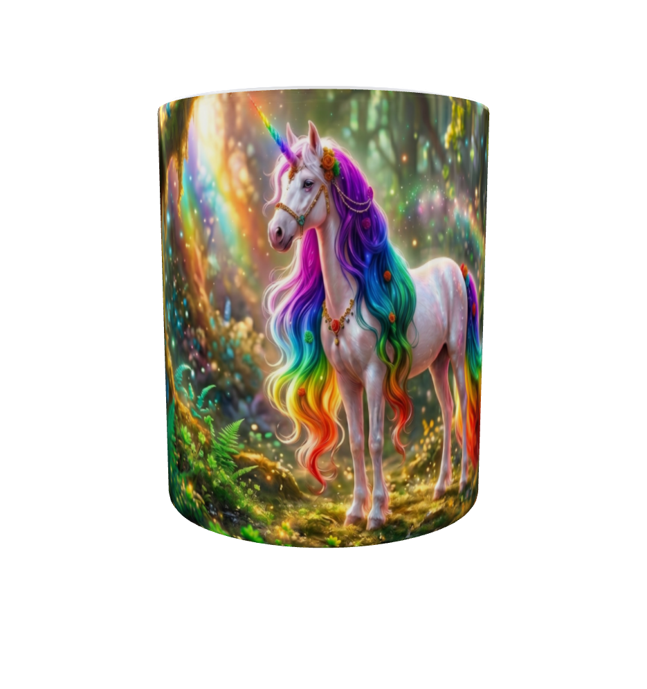 Weißes Einhorn mit Regenbogenmähne – Magische Kindertasse