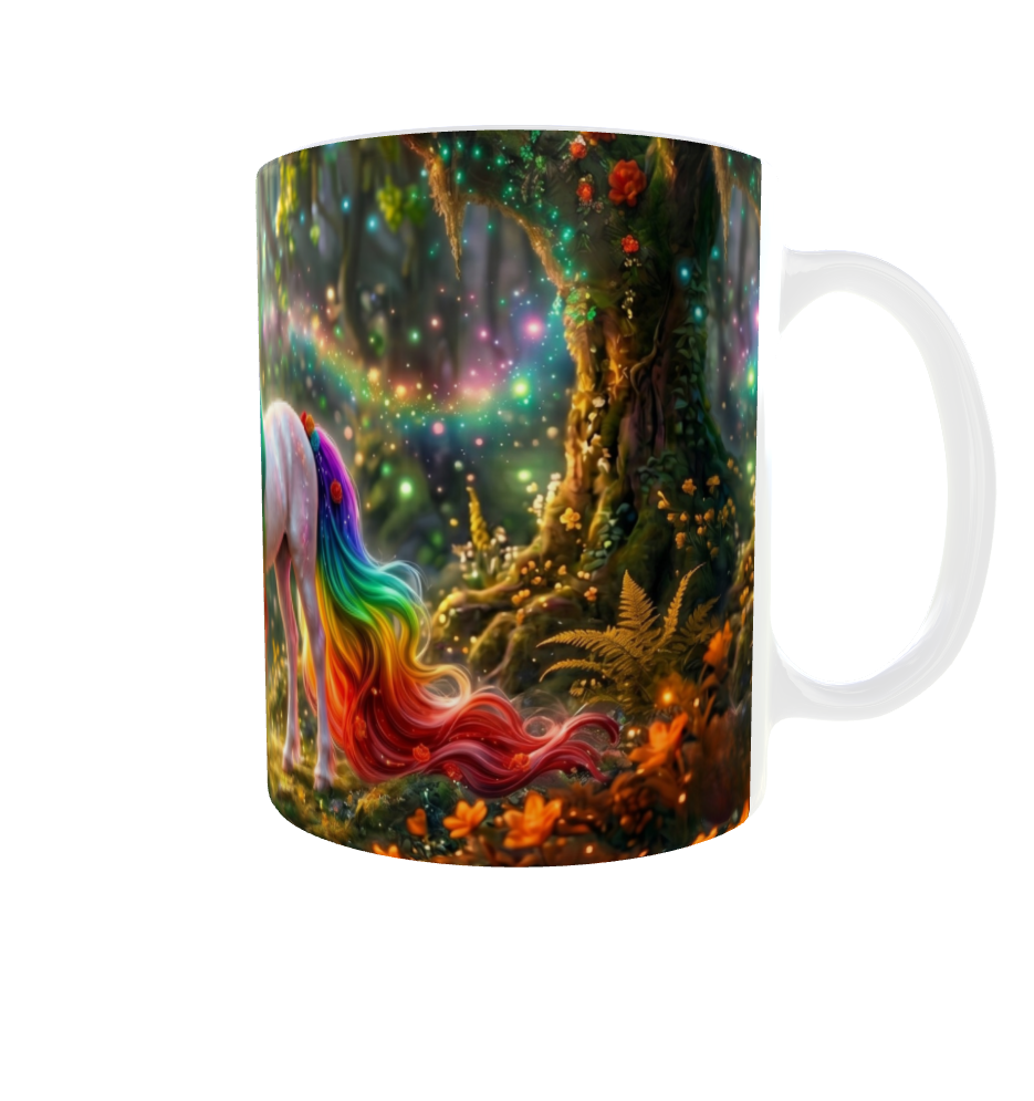 Weißes Einhorn mit Regenbogenmähne – Magische Kindertasse