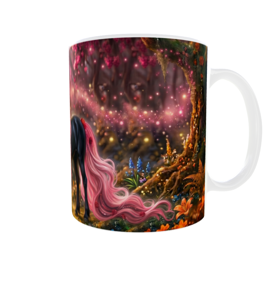 Schwarzes Einhorn mit Rosa Mähne – Magische Kindertasse