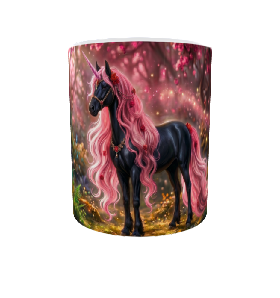 Schwarzes Einhorn mit Rosa Mähne – Magische Kindertasse