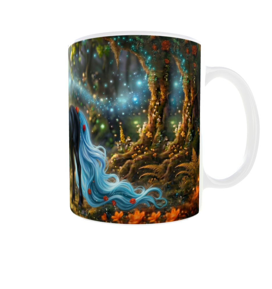 Schwarzes Einhorn mit Hellblauer Mähne – Magische Kindertasse