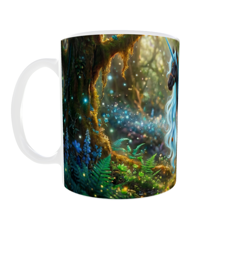 Schwarzes Einhorn mit Hellblauer Mähne – Magische Kindertasse