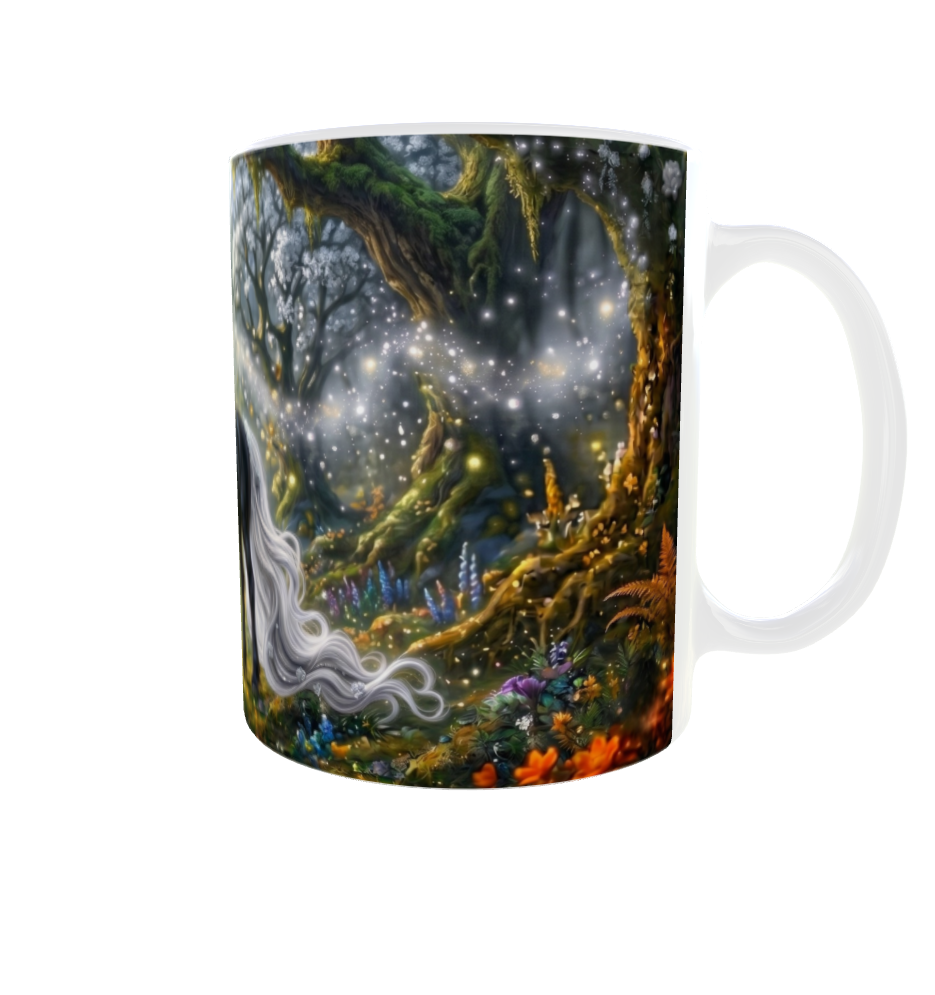 Schwarzes Einhorn im Zauberwald – Magische Kindertasse