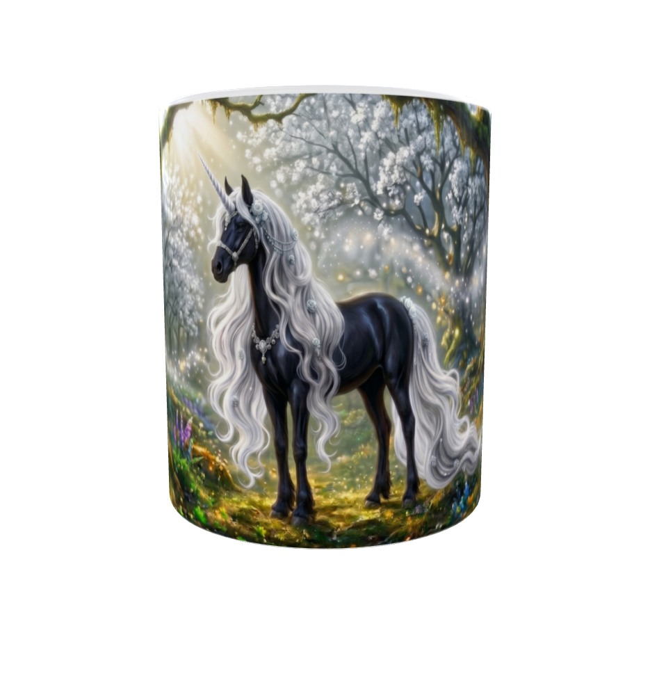 Schwarzes Einhorn im Zauberwald – Magische Kindertasse