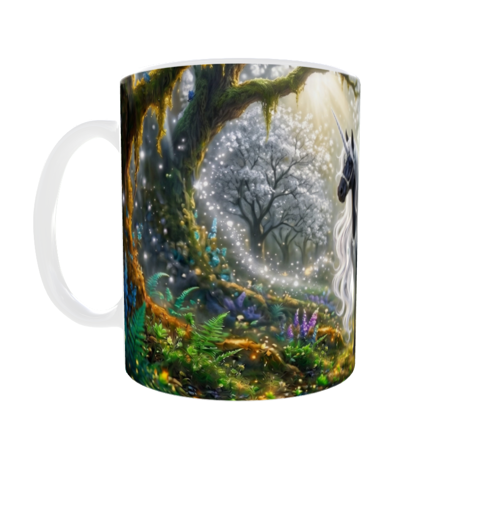 Schwarzes Einhorn im Zauberwald – Magische Kindertasse