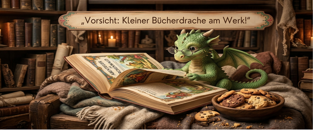 Lese-Tasse – Vorsicht: Kleiner Bücherdrache am Werk!
