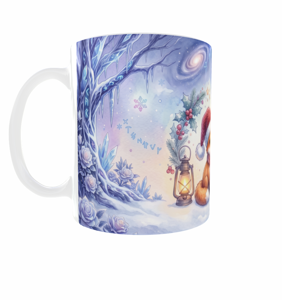 Wintertasse – Fuchs, Eichhörnchen und Igel im Winterwald