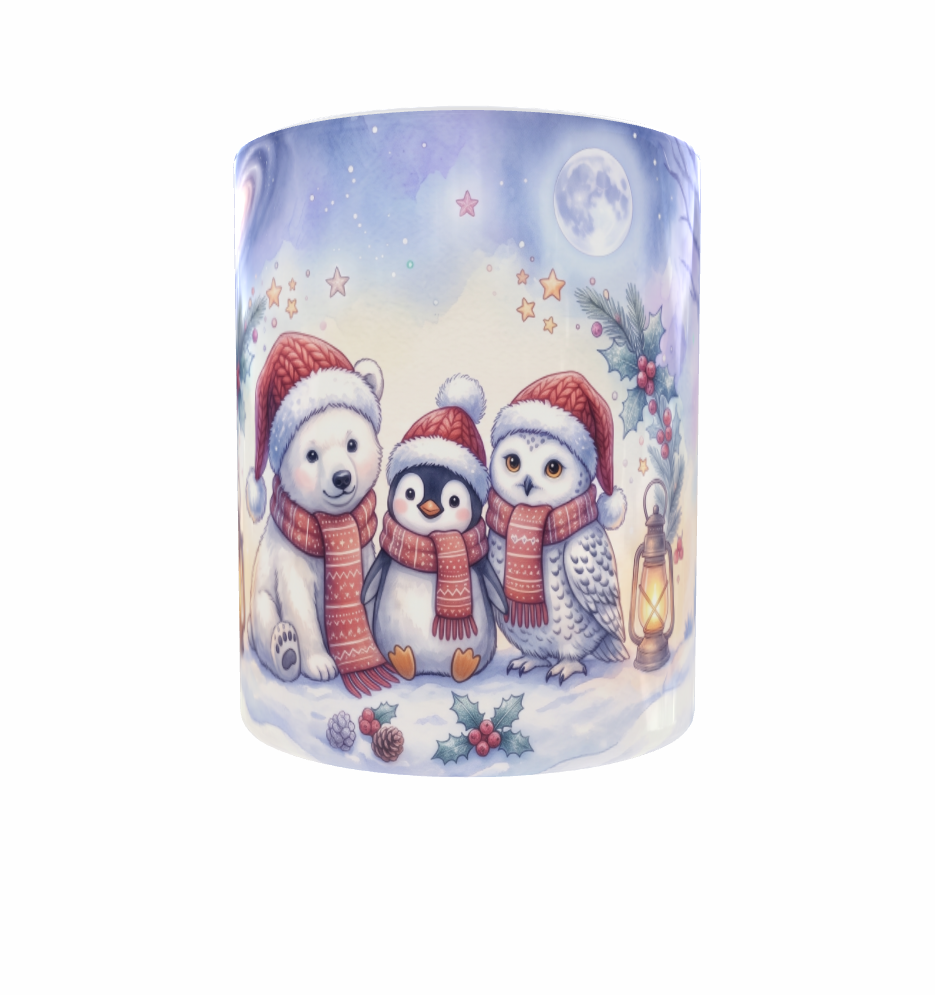 Wintertasse – Eisbär, Pinguin und Eule im Winterzauber