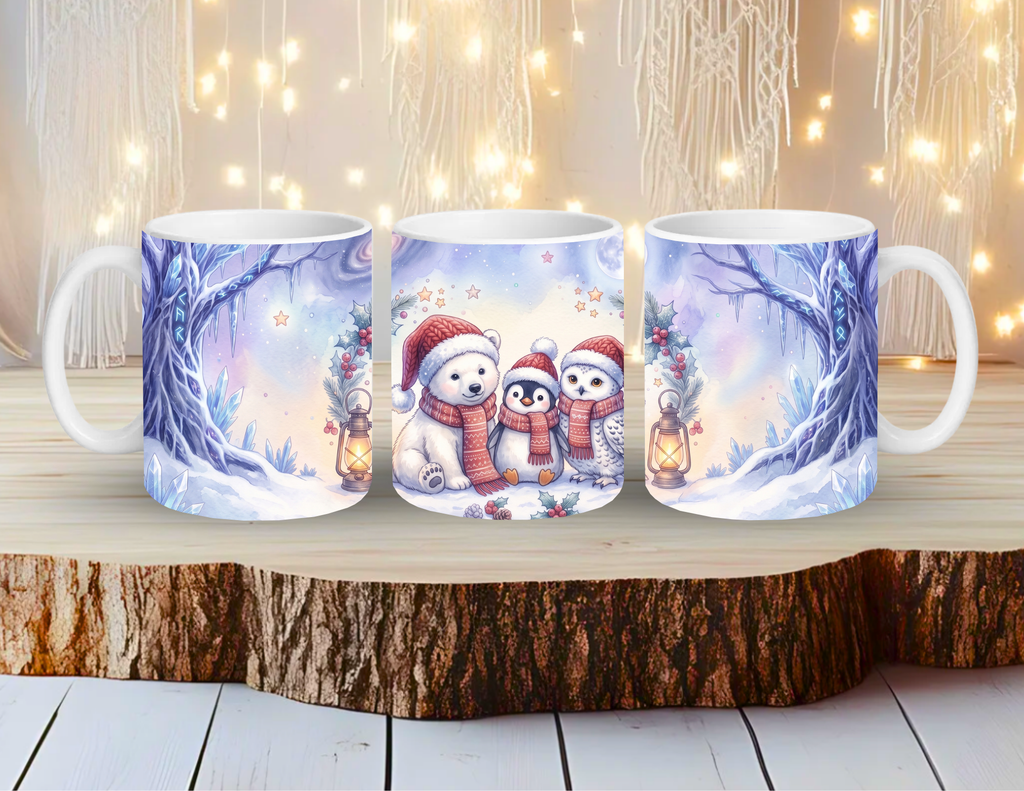 Wintertasse – Eisbär, Pinguin und Eule im Winterzauber