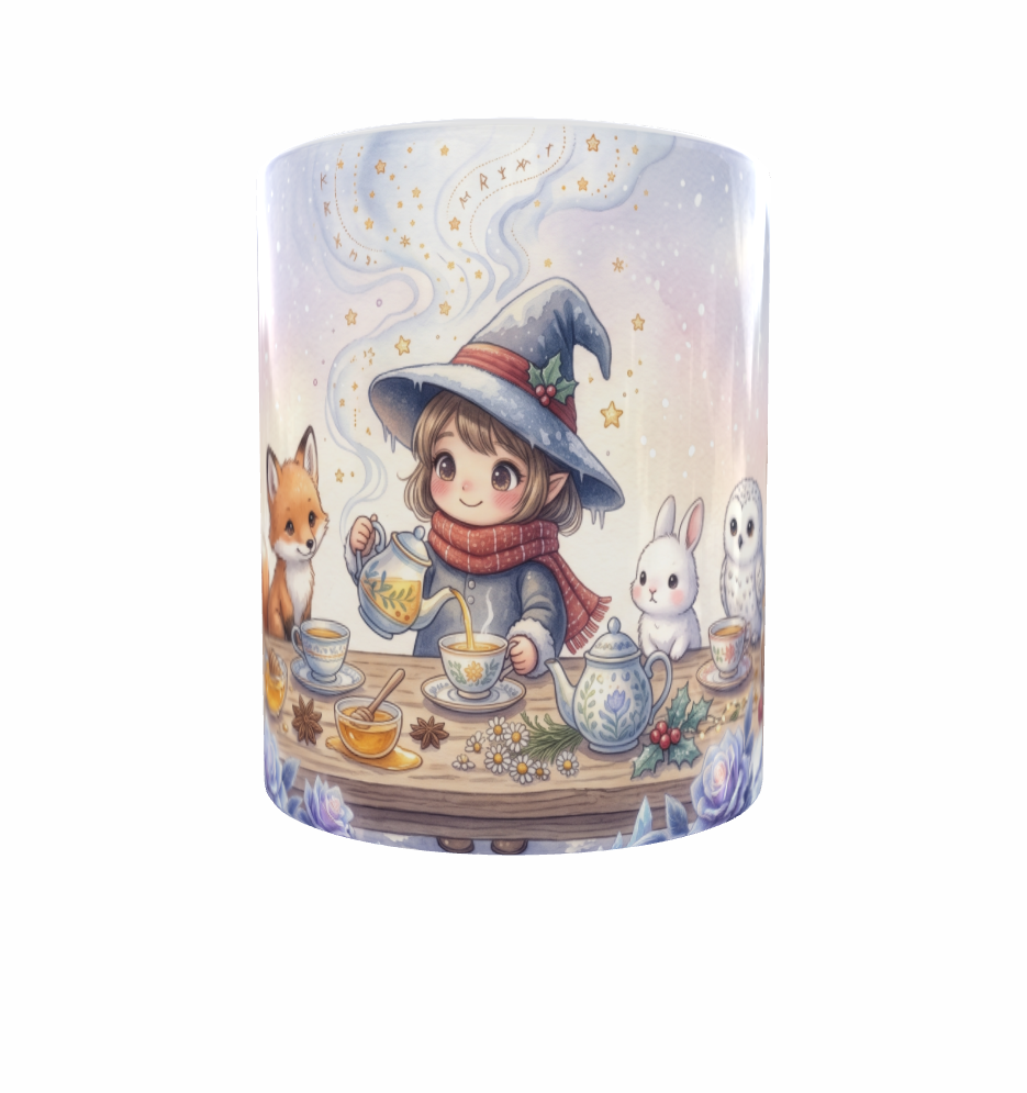 Hexen-Tasse – Winterliche Teestunde mit Tierfreunden