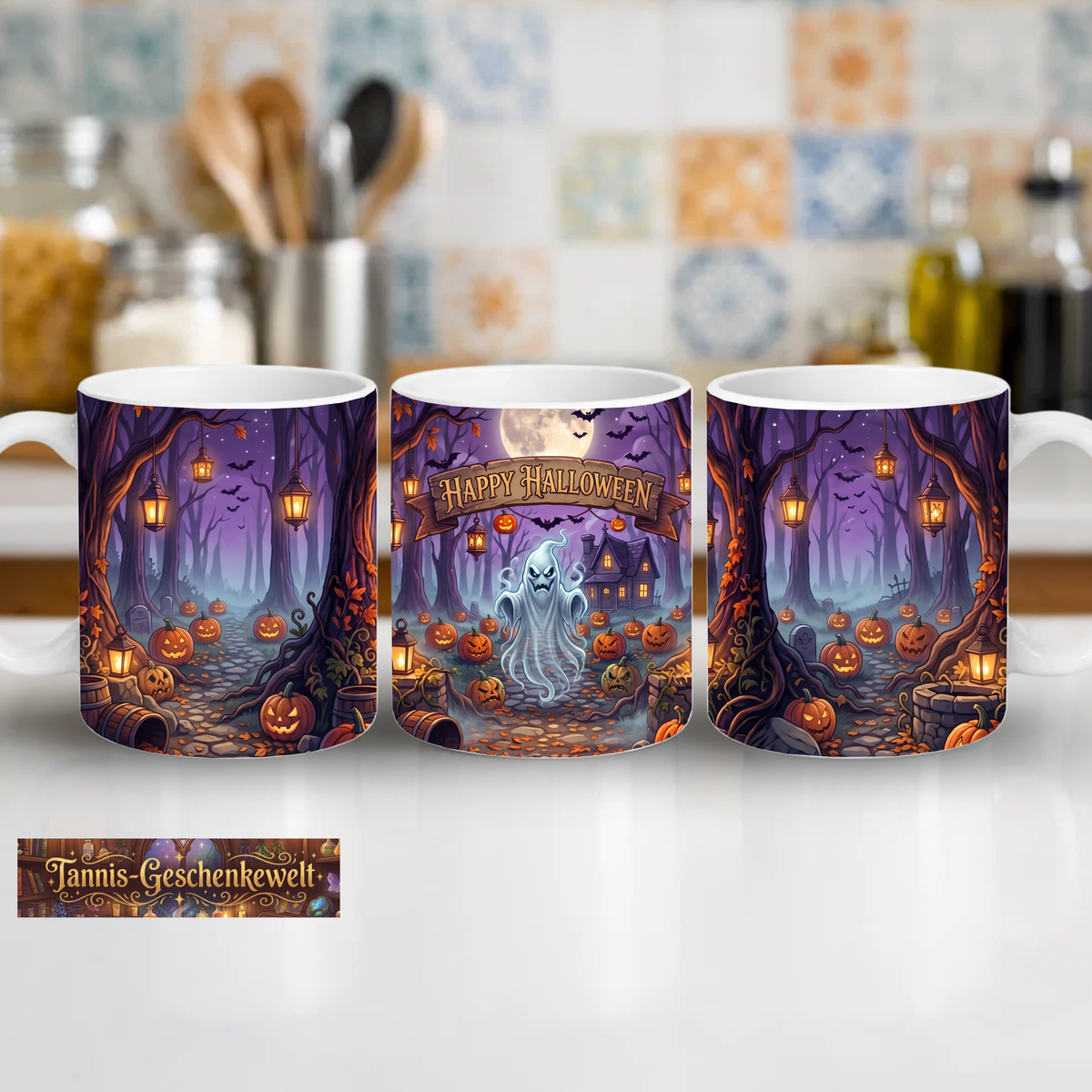 Happy Halloween – Geist im Kürbiswald | Halloween-Tasse