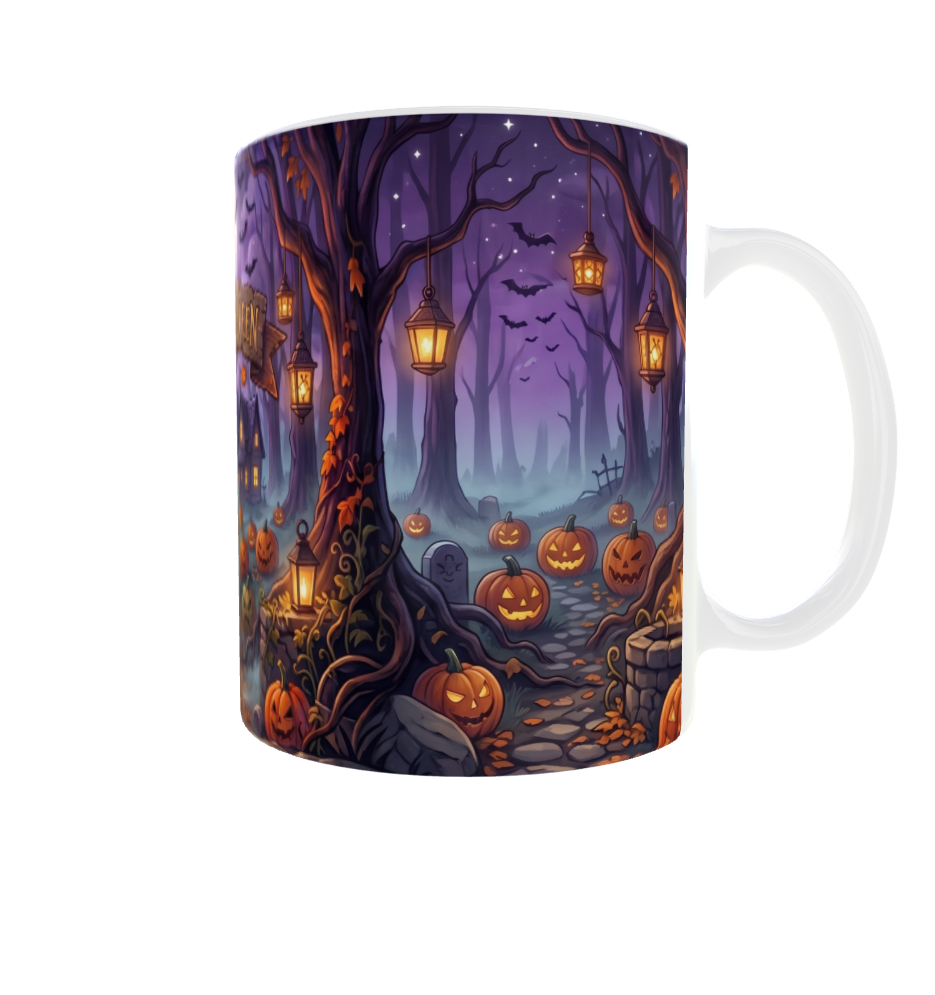Happy Halloween – Geist im Kürbiswald | Halloween-Tasse
