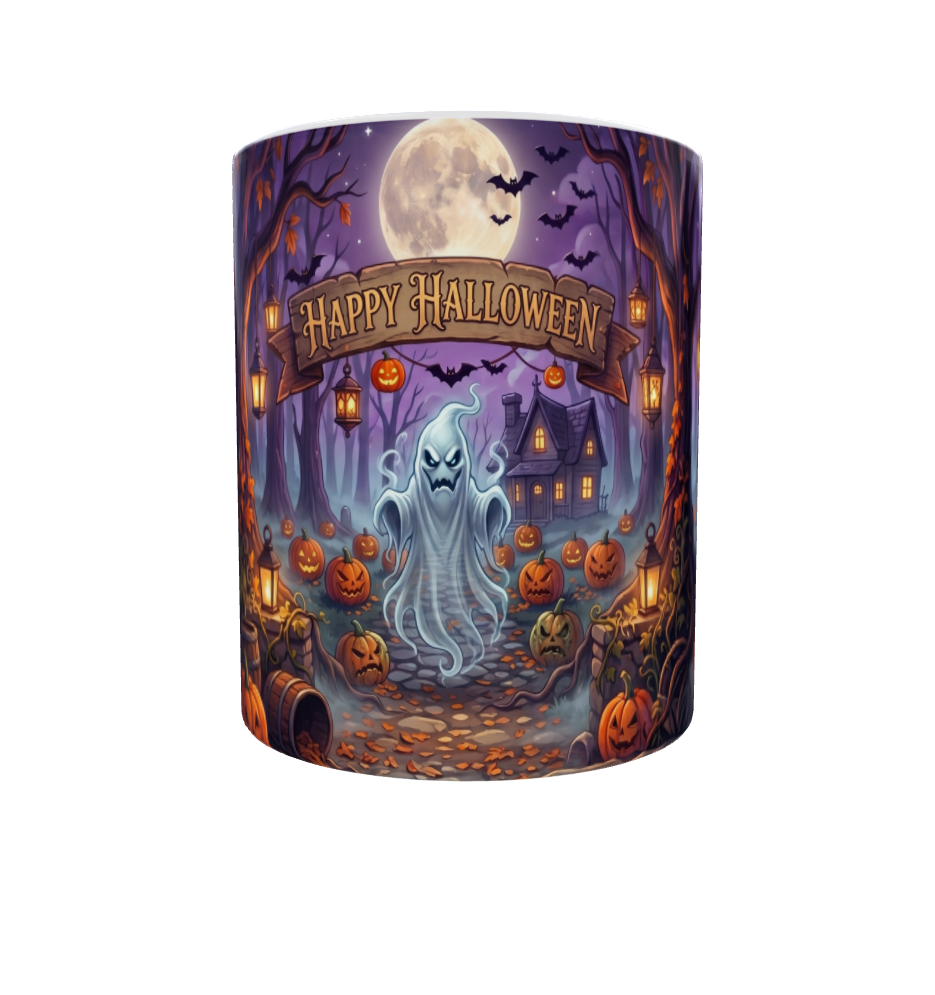 Happy Halloween – Geist im Kürbiswald | Halloween-Tasse