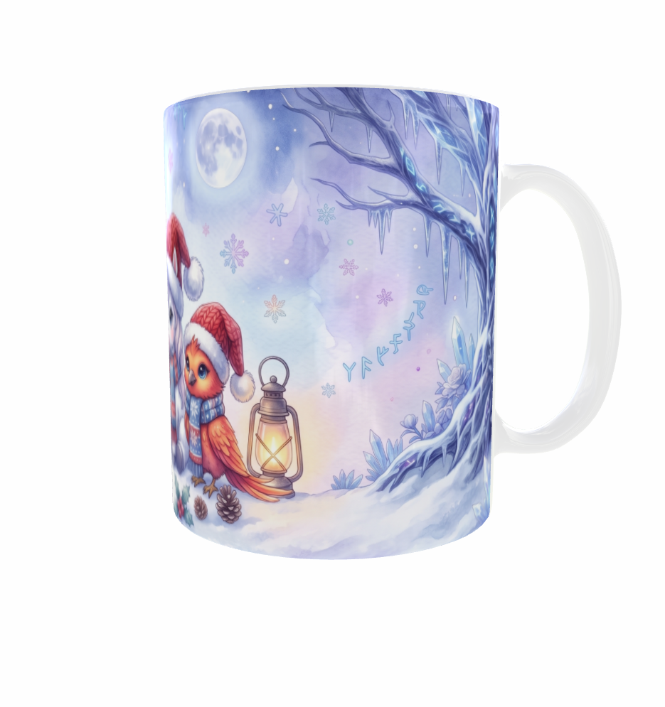 Wintertasse – Drache, Einhorn und Phönix im Schnee
