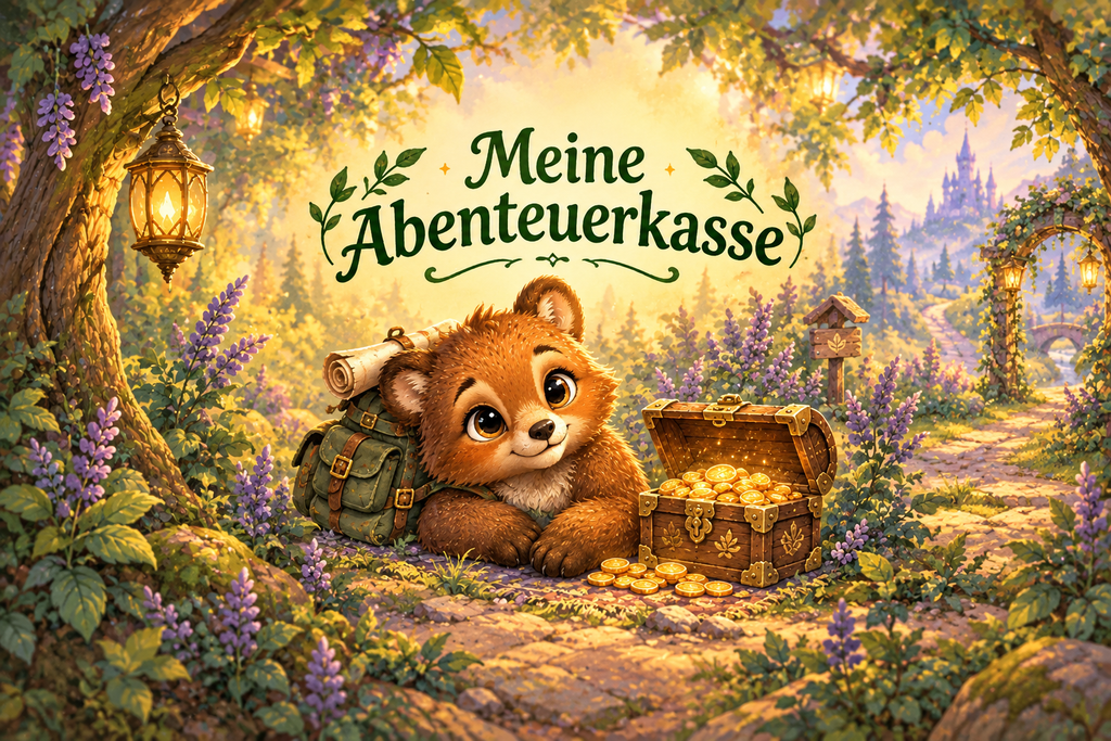 Bären-Spardose mit Bambusdeckel – Meine Abenteuerkasse