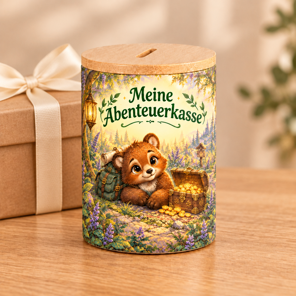 Abenteuerbär-Spardose als Geschenk