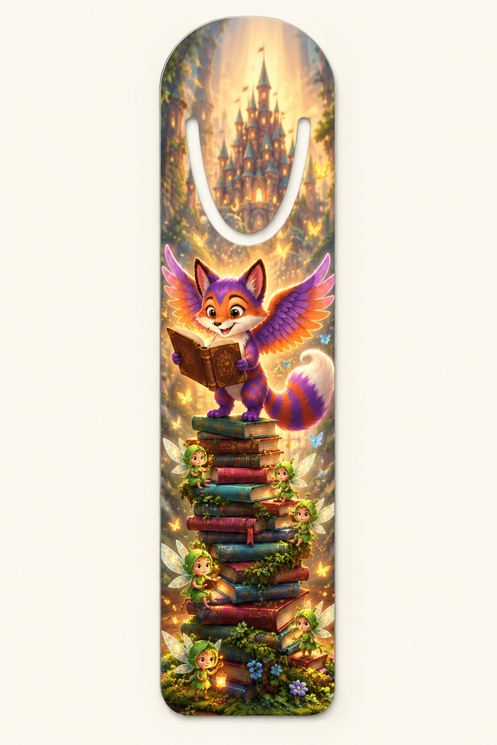 Fantasy-Lesezeichen aus Aluminium – Geflügelter Bücherfuchs