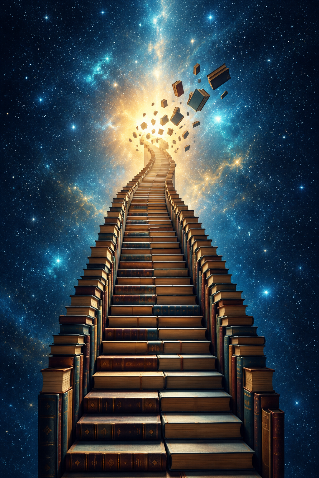 Fantasy-Lesezeichen aus Aluminium – Büchertreppe zu den Sternen