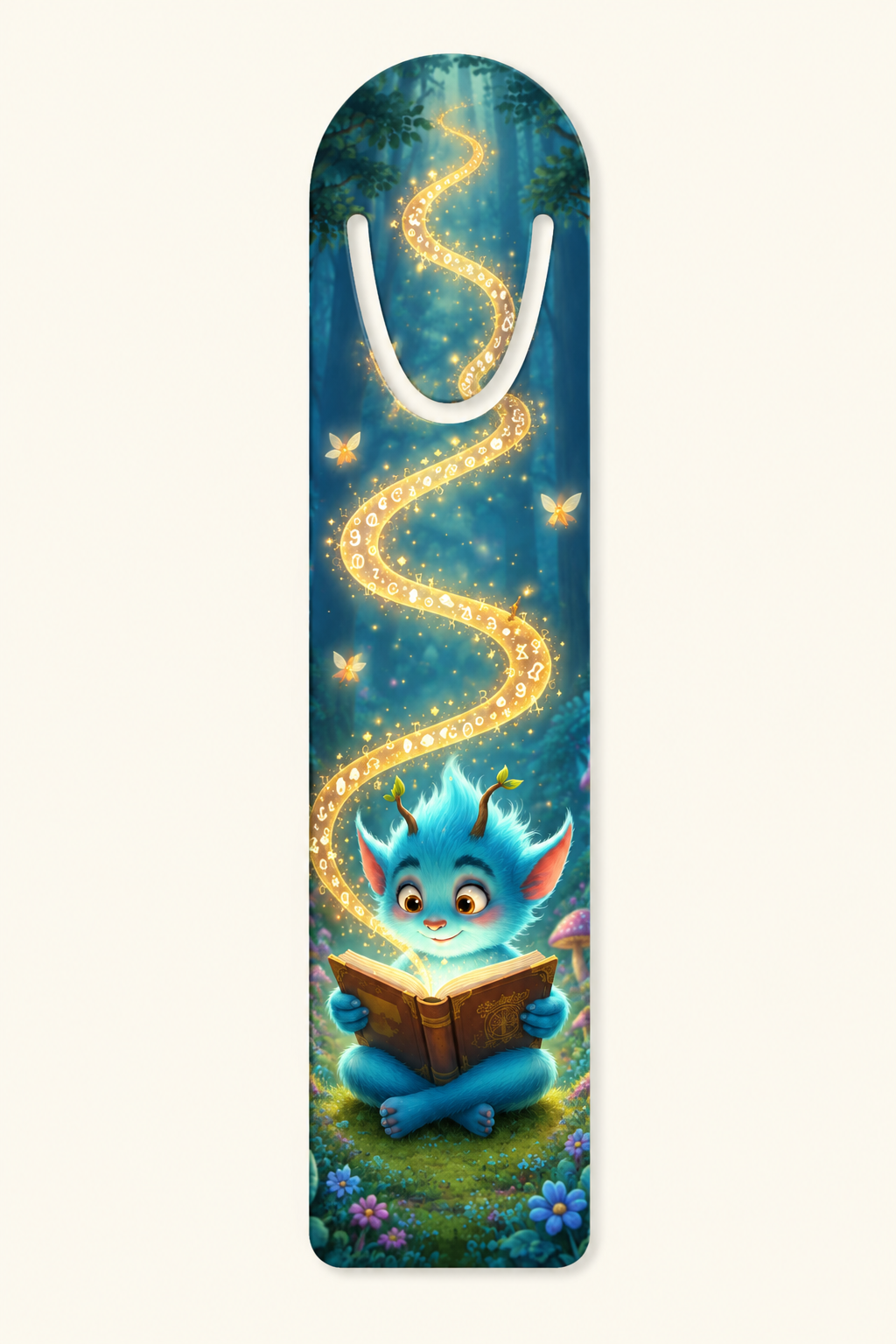 Fantasy-Lesezeichen aus Aluminium – Blaues Bücherwesen