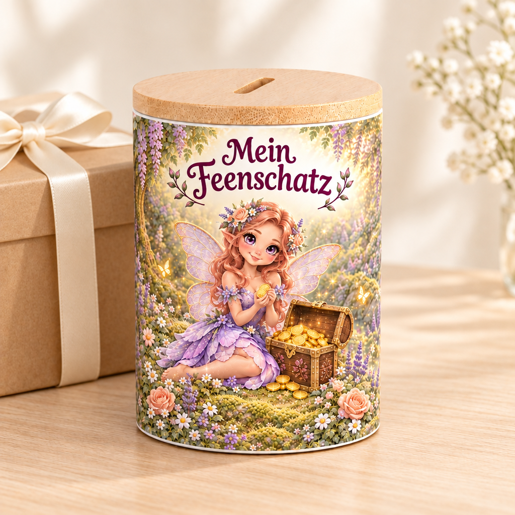 Blumenfeen-Spardose als Geschenk