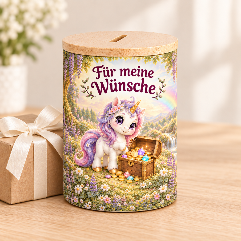 Einhorn-Spardose als Geschenkpräsentation