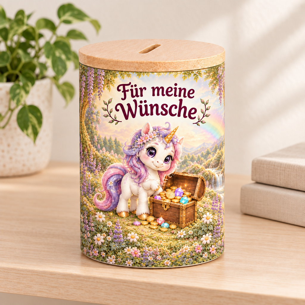 Einhorn-Spardose in einer gemütlichen Regalansicht