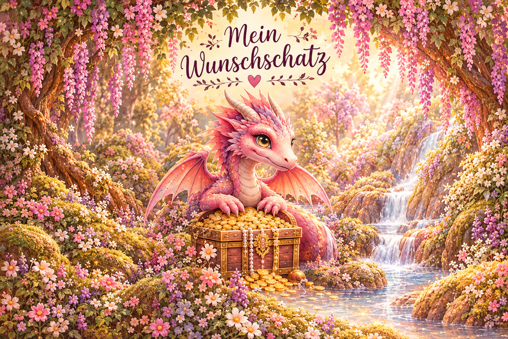 Drachen-Spardose – Mein Wunschschatz, Rosa Blütenzauber