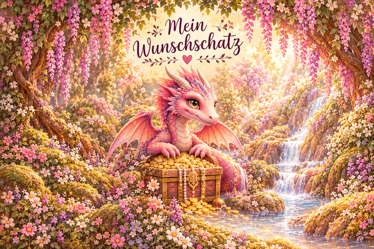 Drachen-Spardose – Mein Wunschschatz, Rosa Blütenzauber