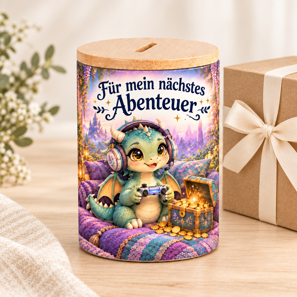Gaming-Drachen-Spardose als Geschenkpräsentation