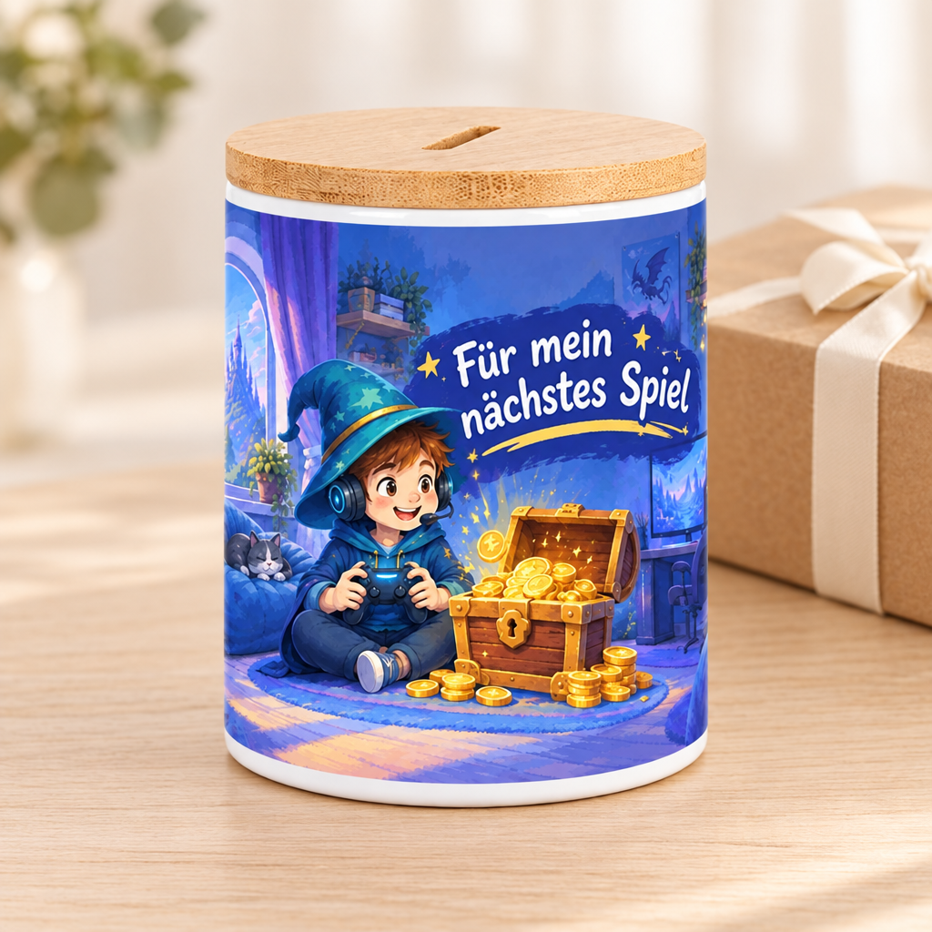 Gaming-Zauberer-Spardose als Geschenk