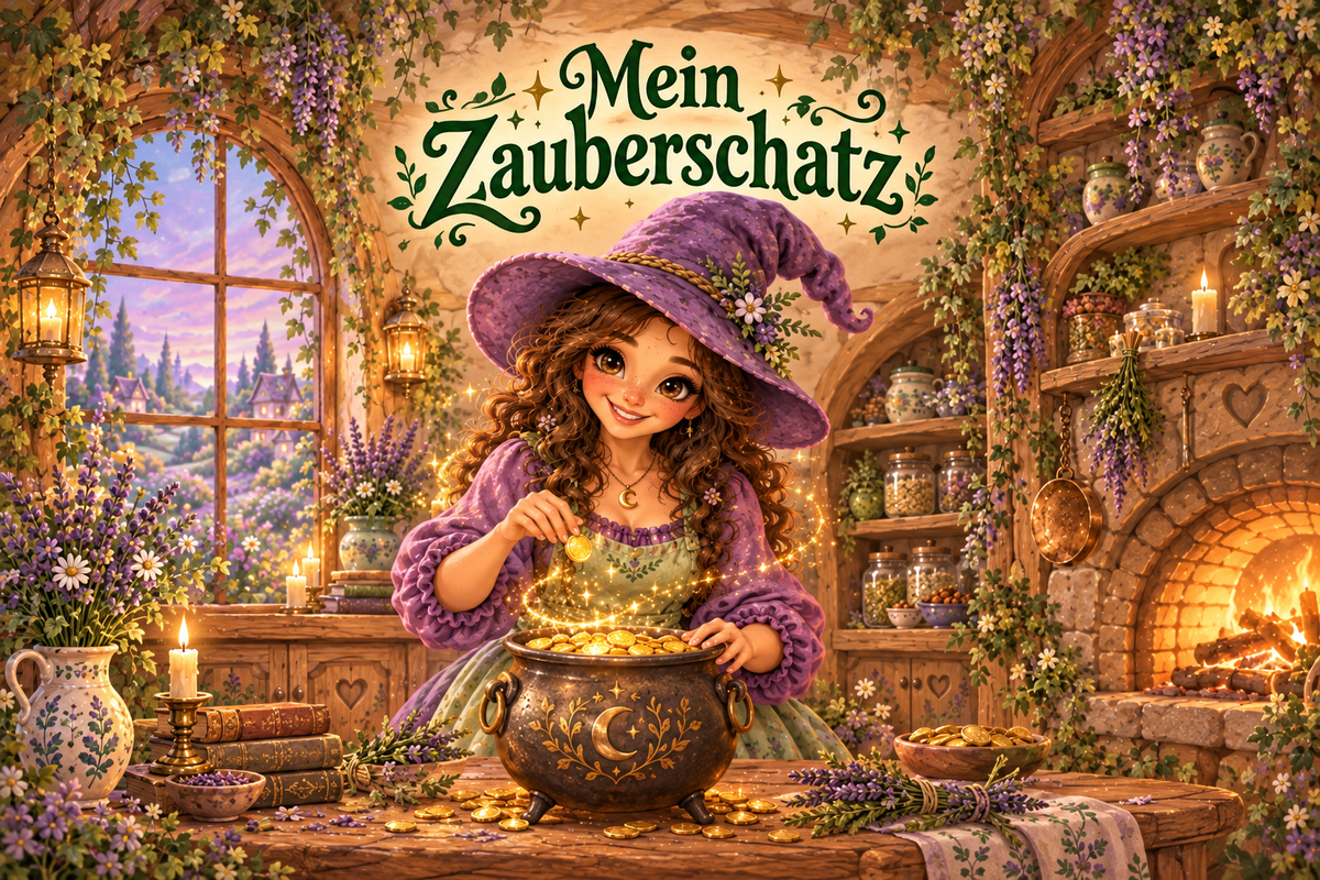 Hexen-Spardose mit Bambusdeckel – Mein Zauberschatz