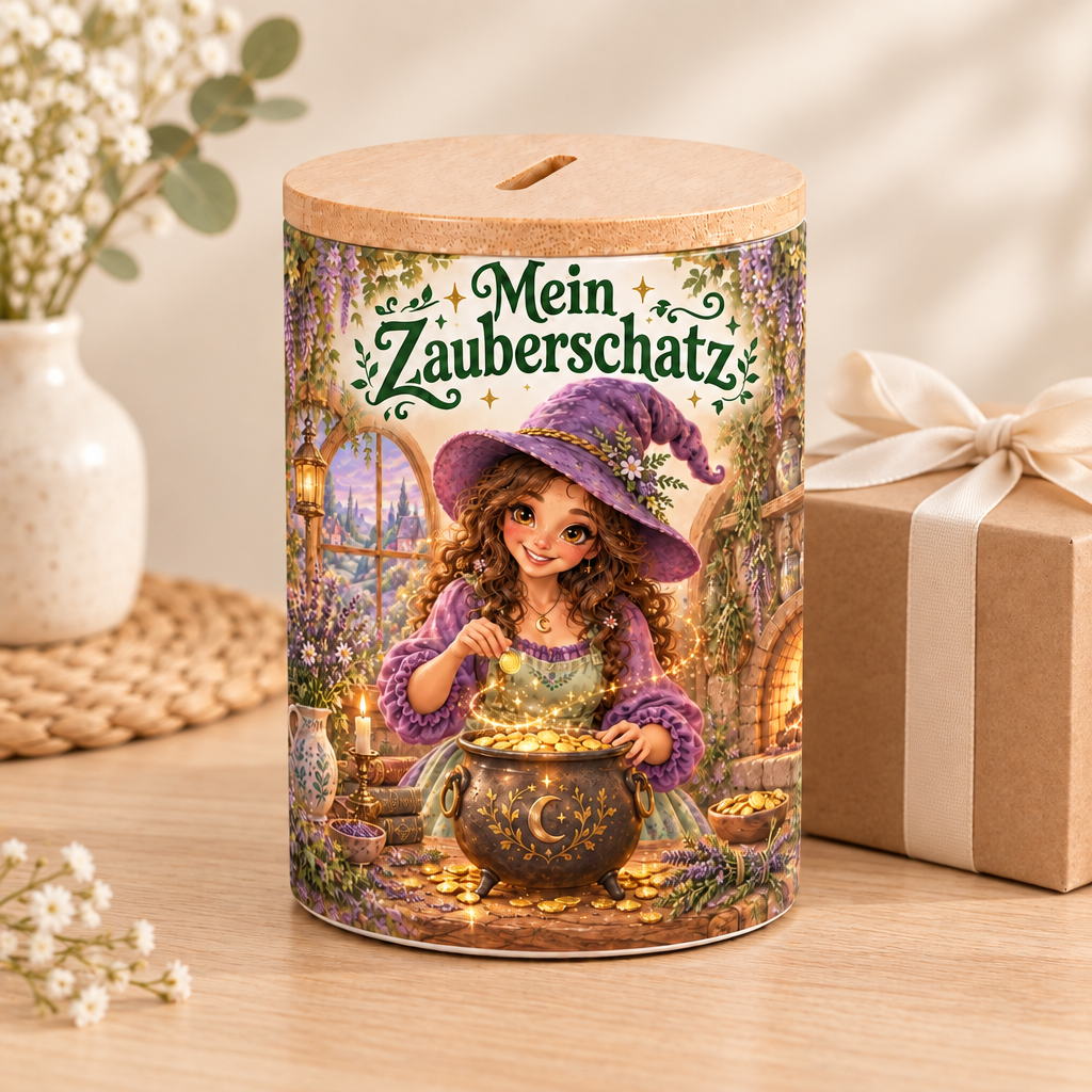 Hexen-Spardose als Geschenkpräsentation
