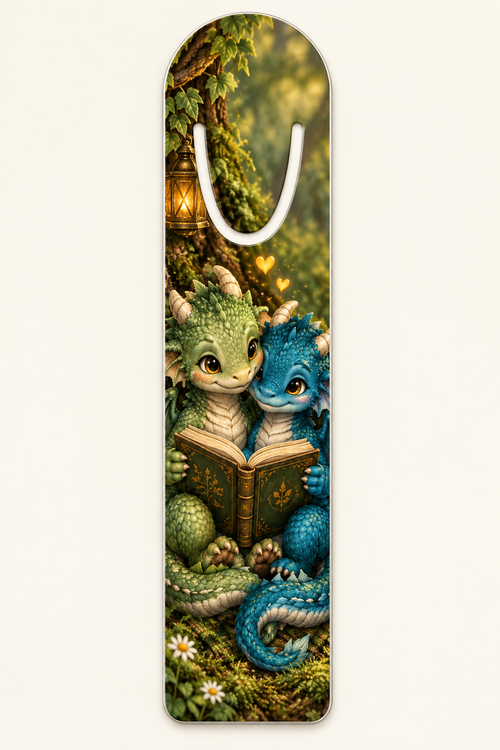 Drachen-Lesezeichen aus Aluminium – Kuschelnde Lesedrachen