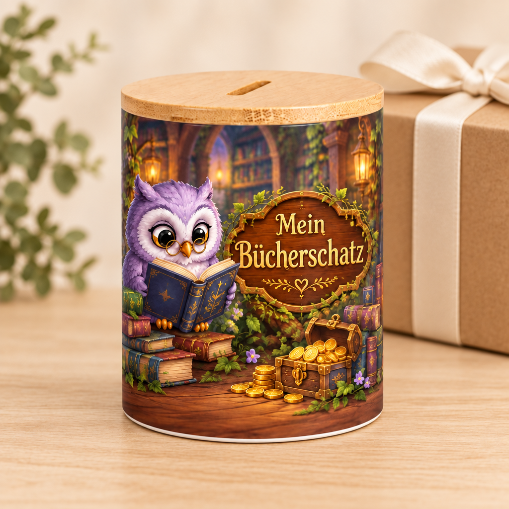 Lese-Eulen-Spardose als Geschenk