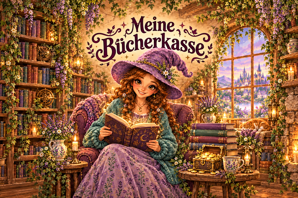Lesehexen-Spardose mit Bambusdeckel – Meine Bücherkasse