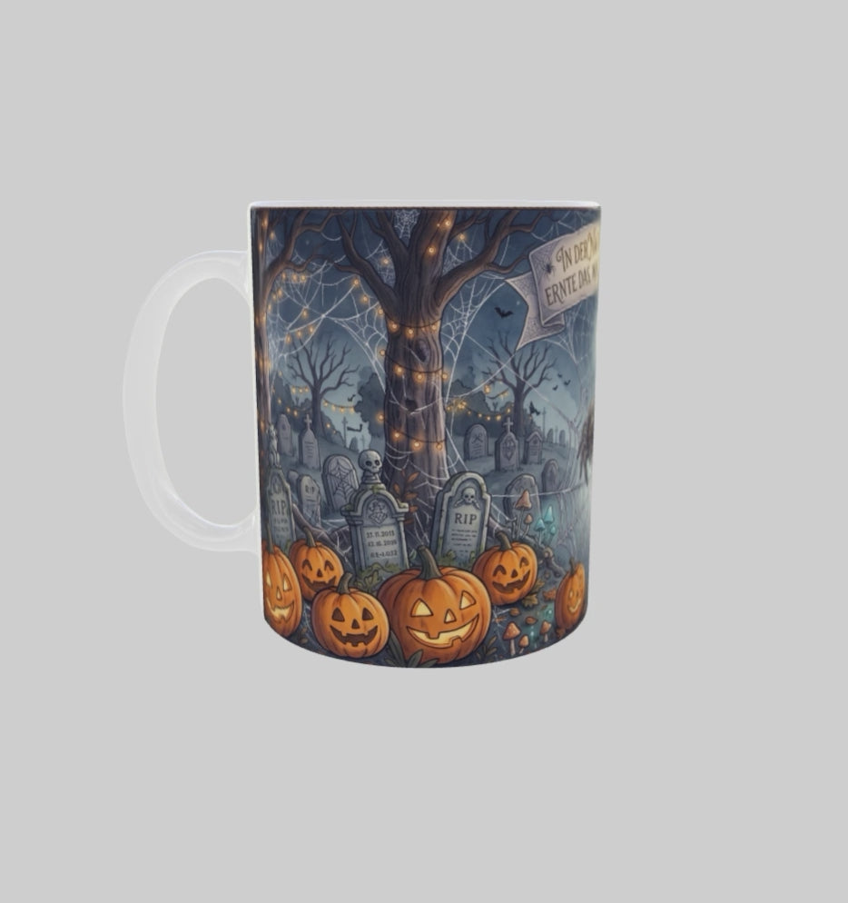 Halloween-Tasse | Spinne im Geisterwald