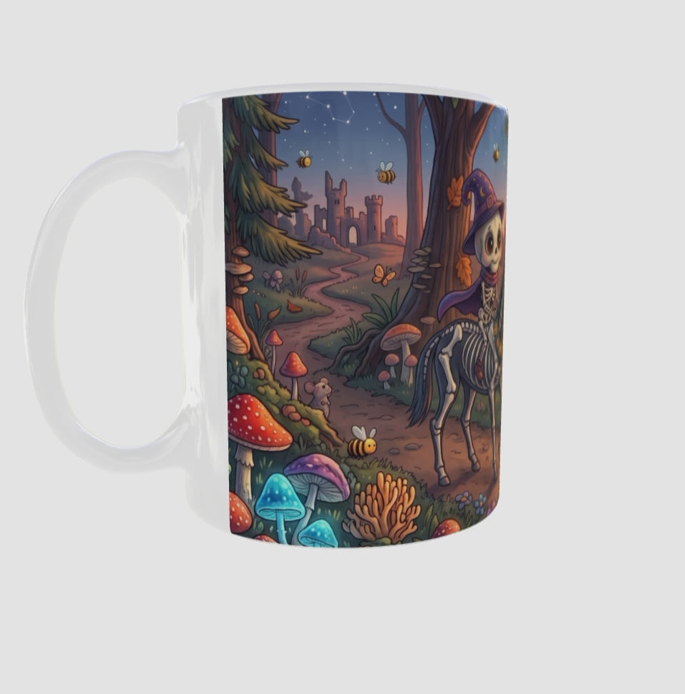 Magische Fantasy-Tasse mit niedlichem Skelett am See