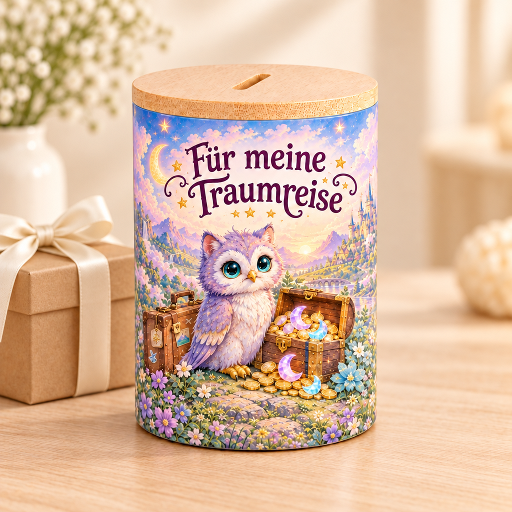 Reise-Eulen-Spardose als Geschenk