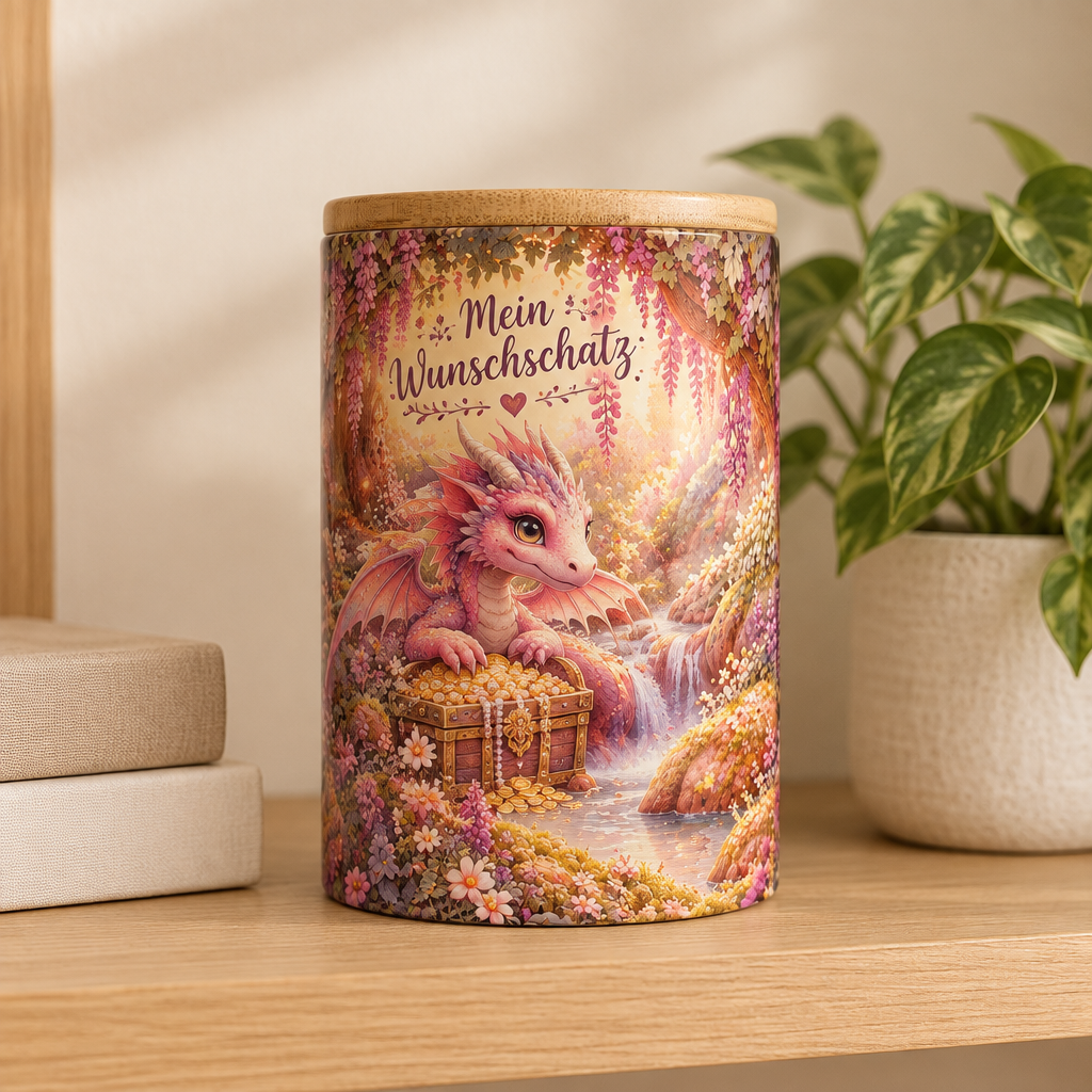 Drachen-Spardose – Mein Wunschschatz, Rosa Blütenzauber