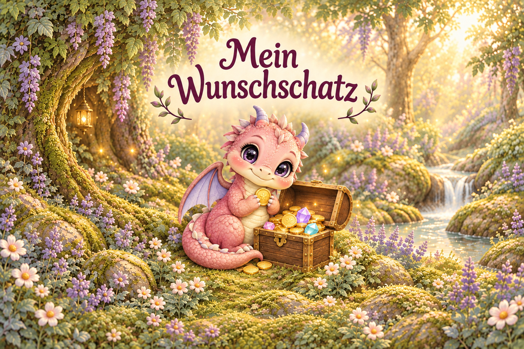 Drachen-Spardose mit Bambusdeckel – Mein Wunschschatz, Rosa
