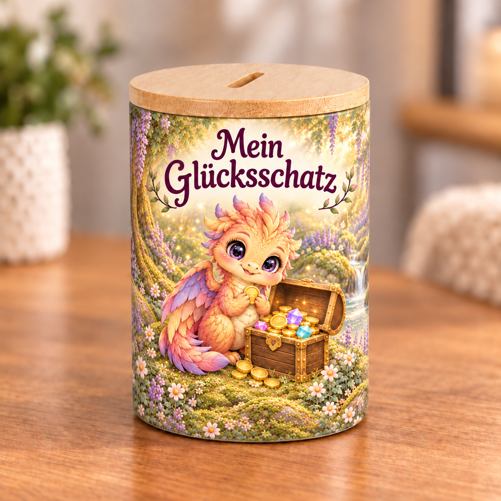 Phönix-Spardose mit Bambusdeckel – Mein Glücksschatz